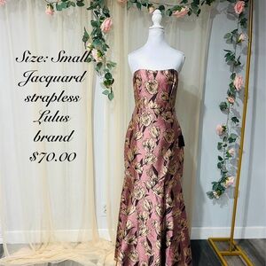 Lulu's Strapless Pink and Gold Floral Dress